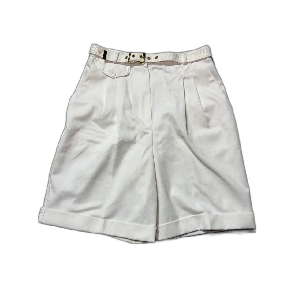 Norton McNaughton White Pleated High Waisted Shorts with Belt - 1990s VTG